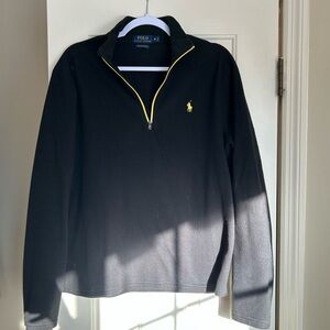 Ralph Lauren Black Zip-Up Fleece Sweater with Yellow Trim